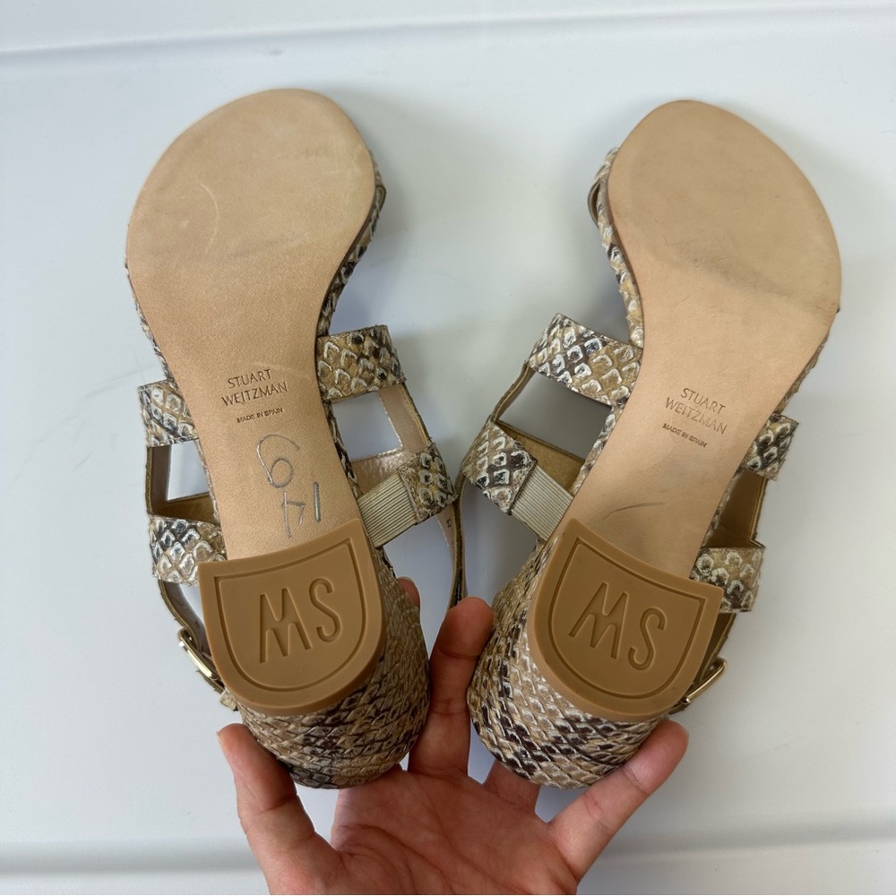 Stuart Weitzman Barrio Snakeskin Sandal Heels - Picture 5 of 9